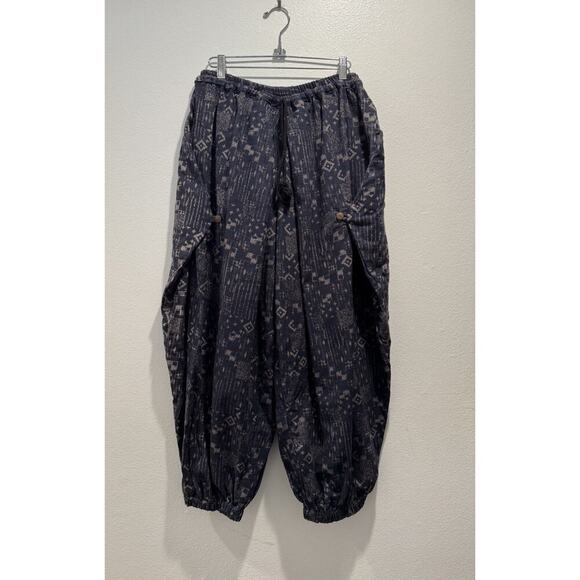 Unbranded Blue Print Harem Crop Pants Cotton Boho Festival Elastic Waist Hippie - Picture 3 of 9